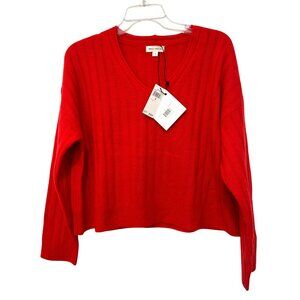 Spring + Mercer Red V-Neck Ribbed Cashmere Sweater M